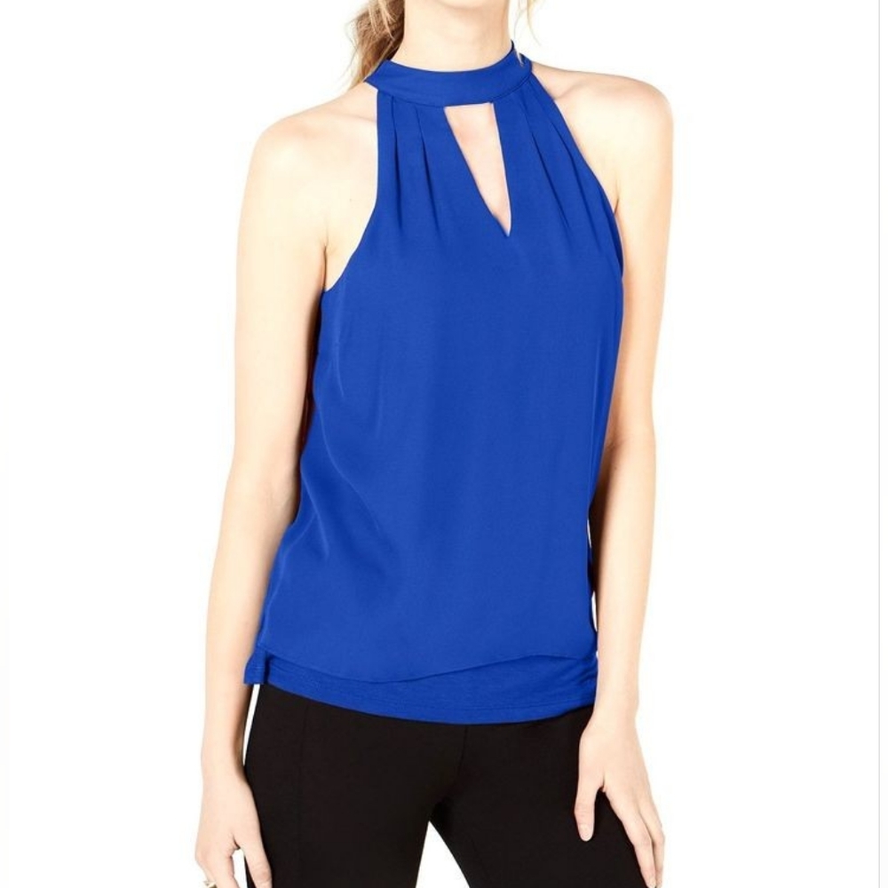 Rose & Olive Cobalt Blue Keyhole Blouse
